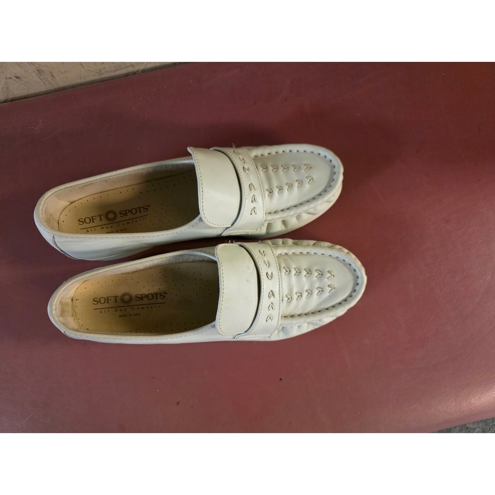 Soft Spots Venus Lite Bone White Leather Loafers Flats Womens 8 M Made in USA